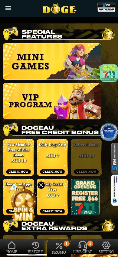 Dogeau Casino mobile promotions area